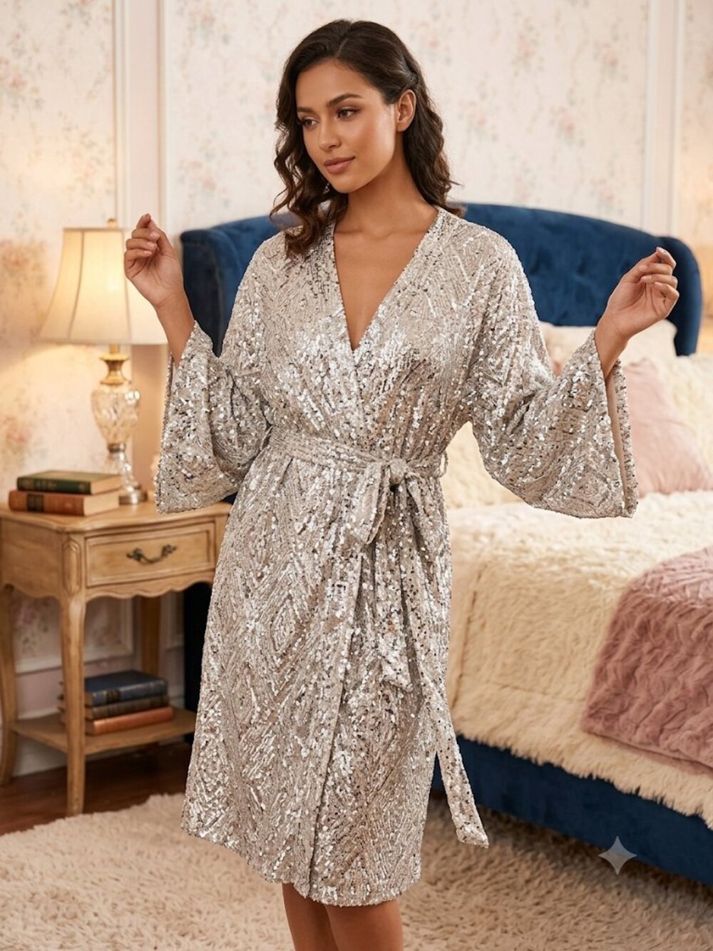 Sequin Kimono Open Cardigan Robe 1X/2X Gold/Silver STUNNING! LQQK!!